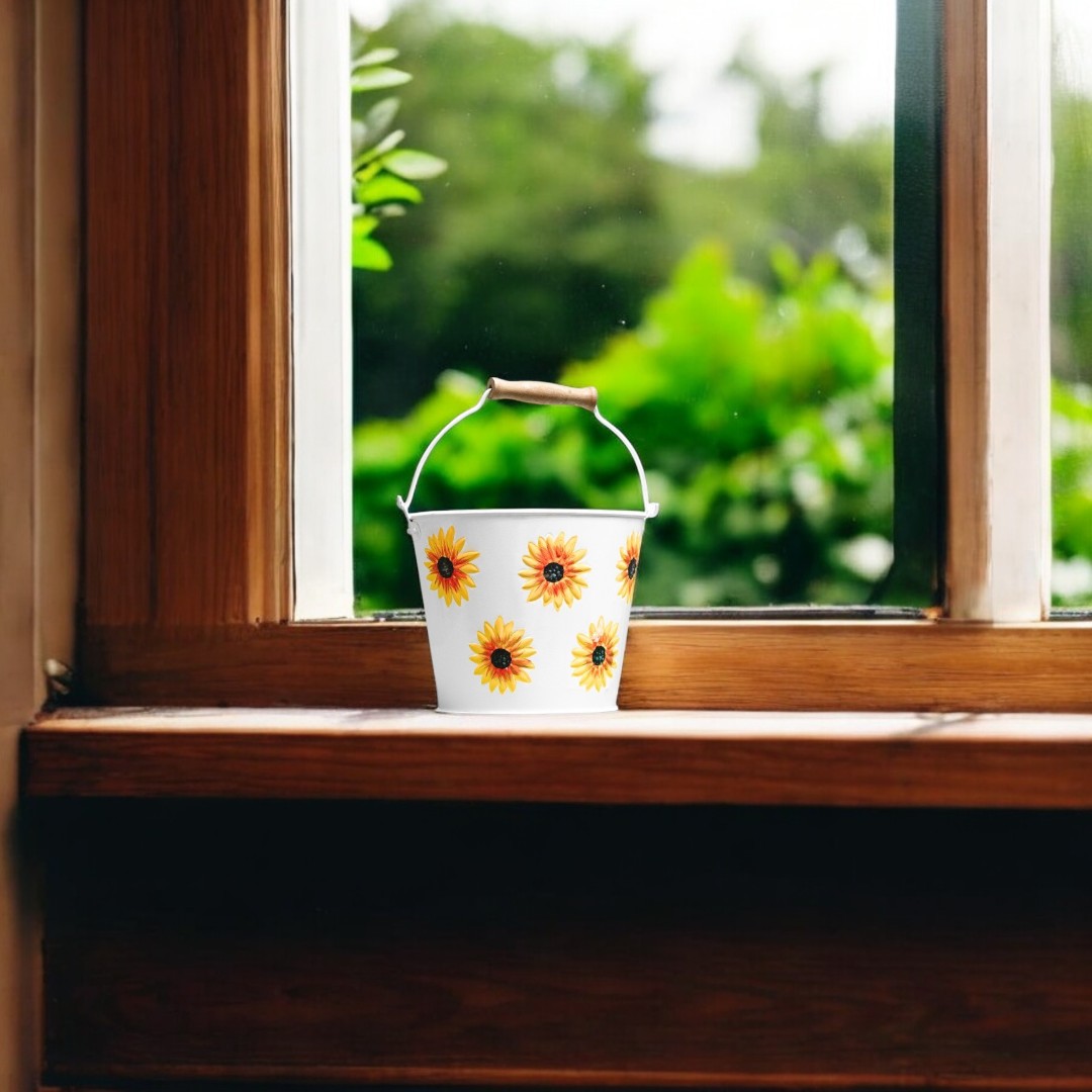 Sunflower-Themed Metal Water Bucket