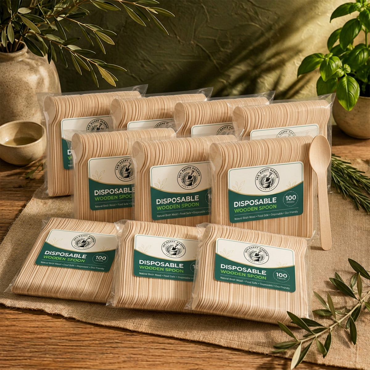 The Happy Garden Disposable Wooden Spoons