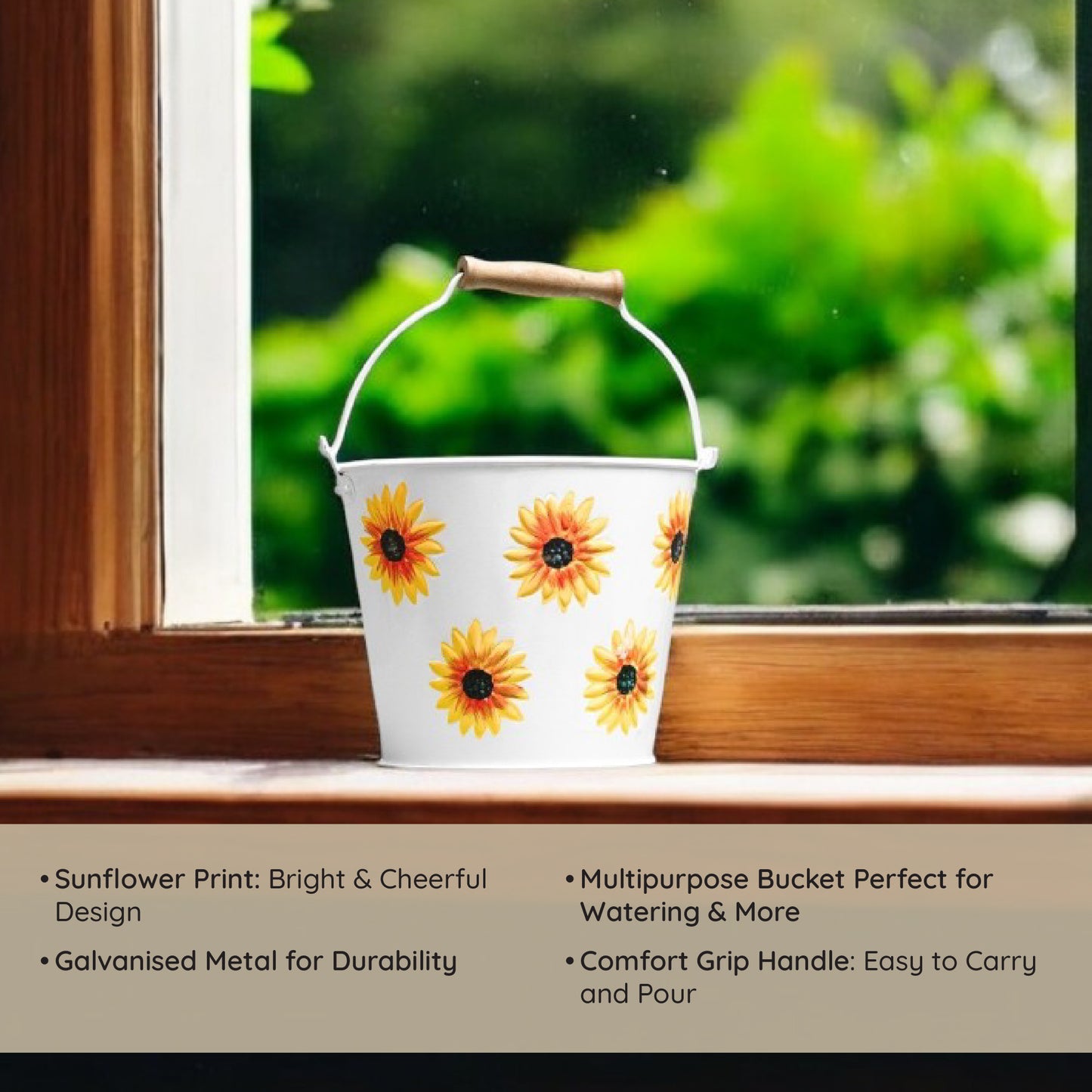 Sunflower-Themed Metal Water Bucket