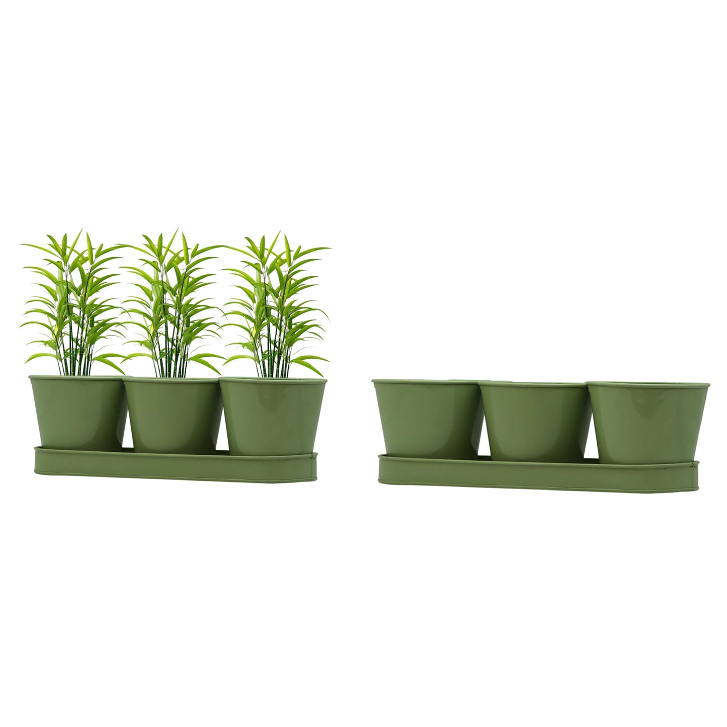 3 Herb Pot Set with Tray-Green