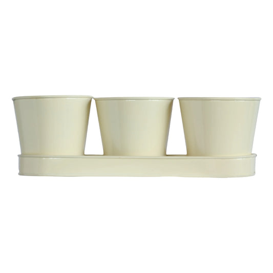 3 Herb Pot Set with Tray-Cream