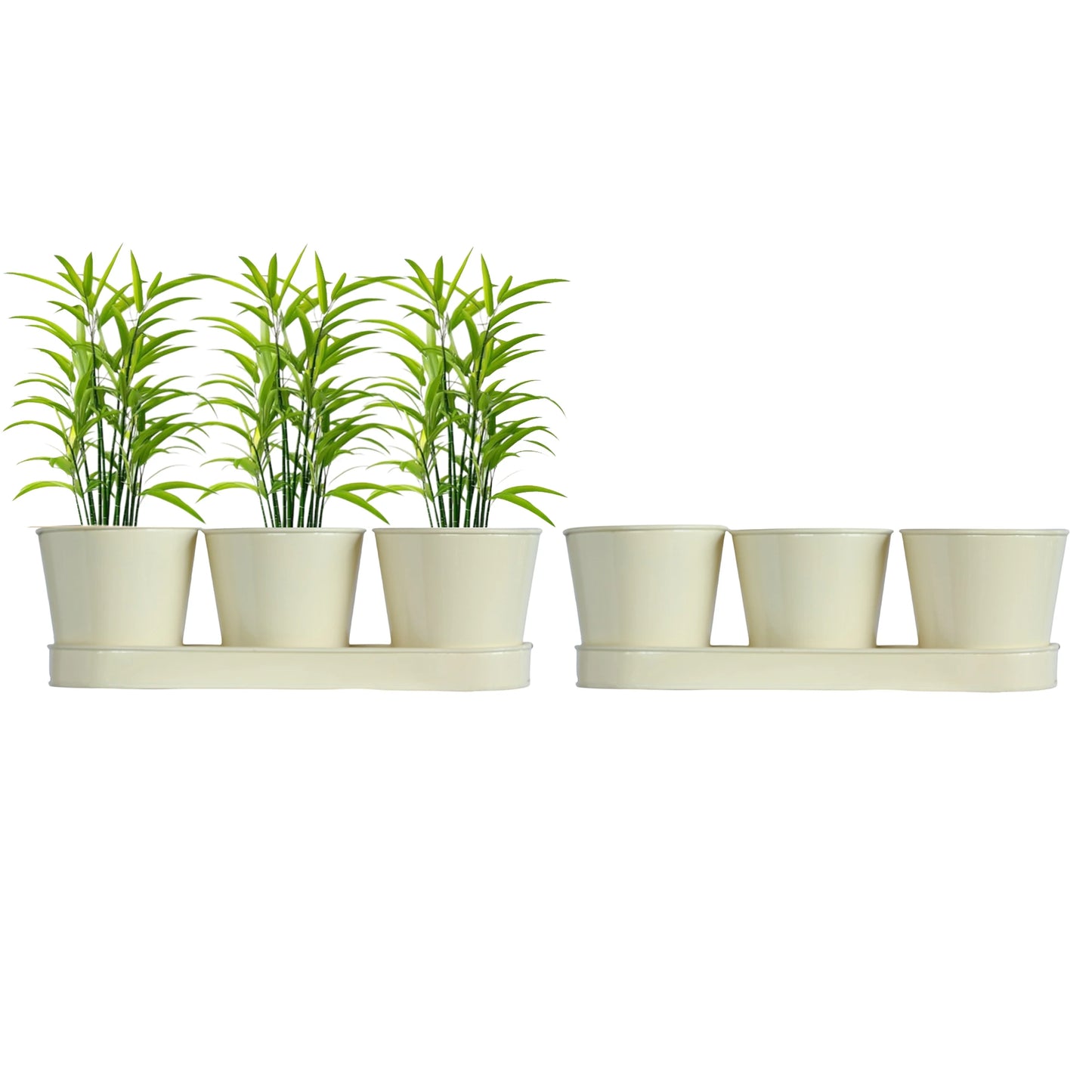 3 Herb Pot Set with Tray-Cream