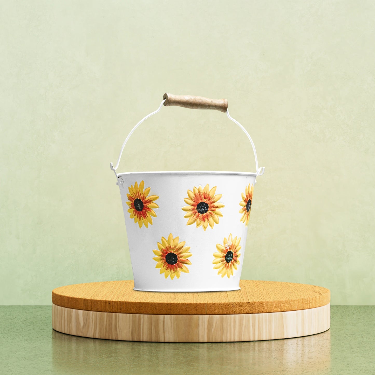 Sunflower-Themed Metal Water Bucket