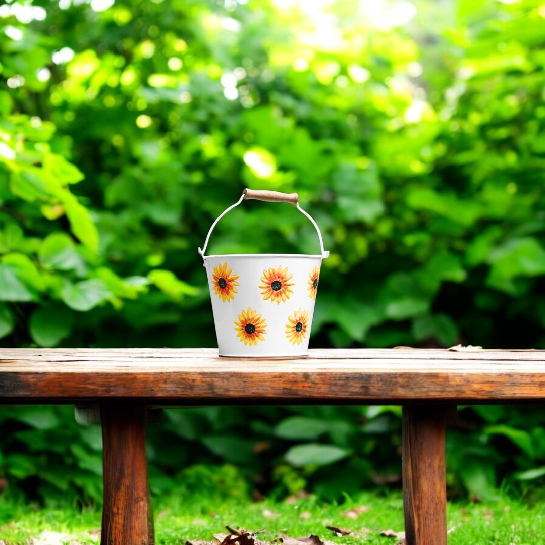 Sunflower-Themed Metal Water Bucket