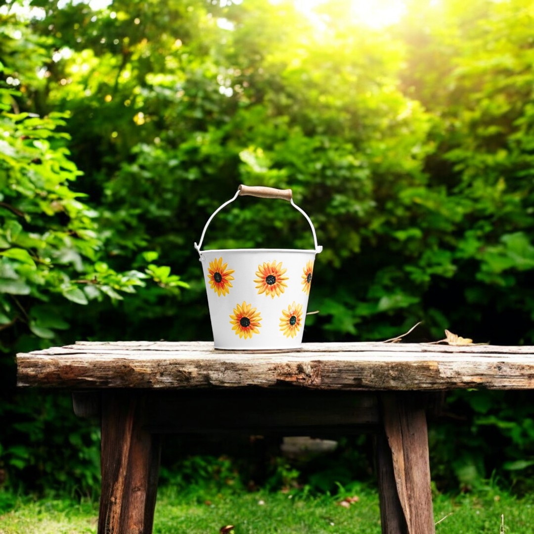 Sunflower-Themed Metal Water Bucket