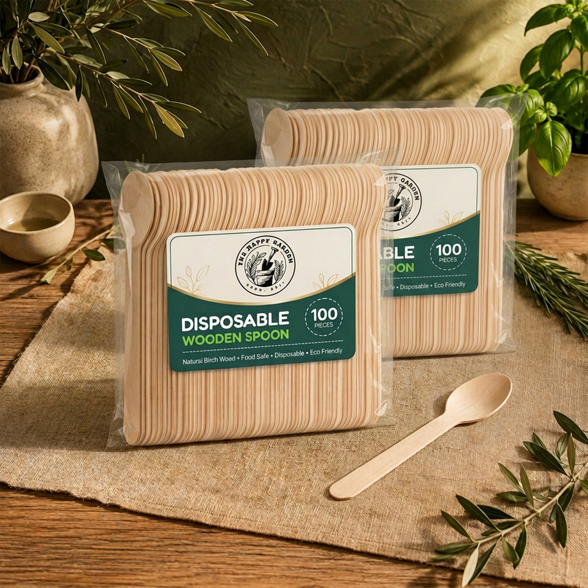 The Happy Garden Disposable Wooden Spoons