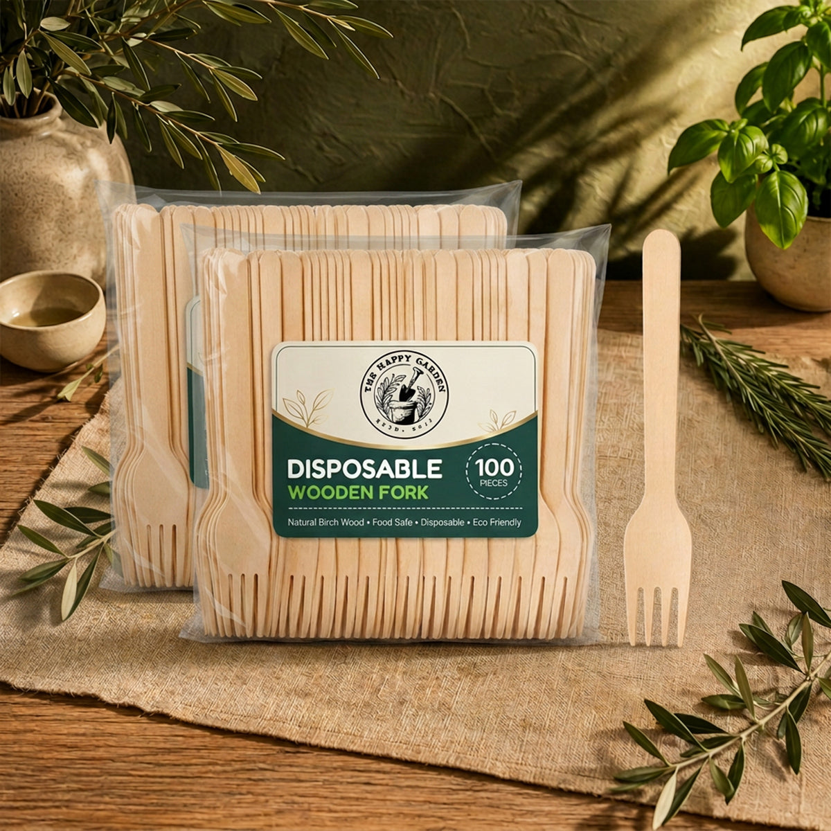 The Happy Garden Disposable Wooden Forks