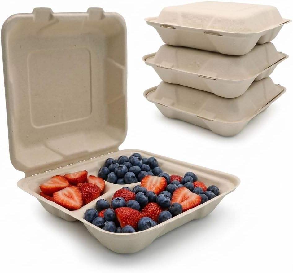 Three Compartment Bagasse Meal Box
