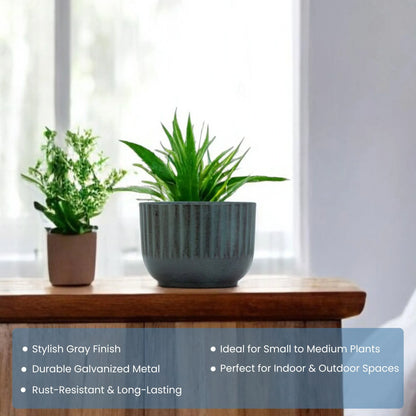 Galvanised Ribbed Bowl Planter