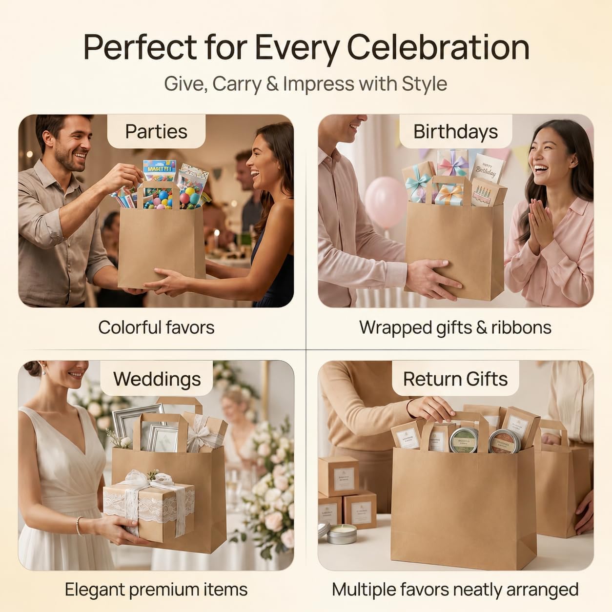 The Happy Garden Brown Kraft Paper Bags with Handles