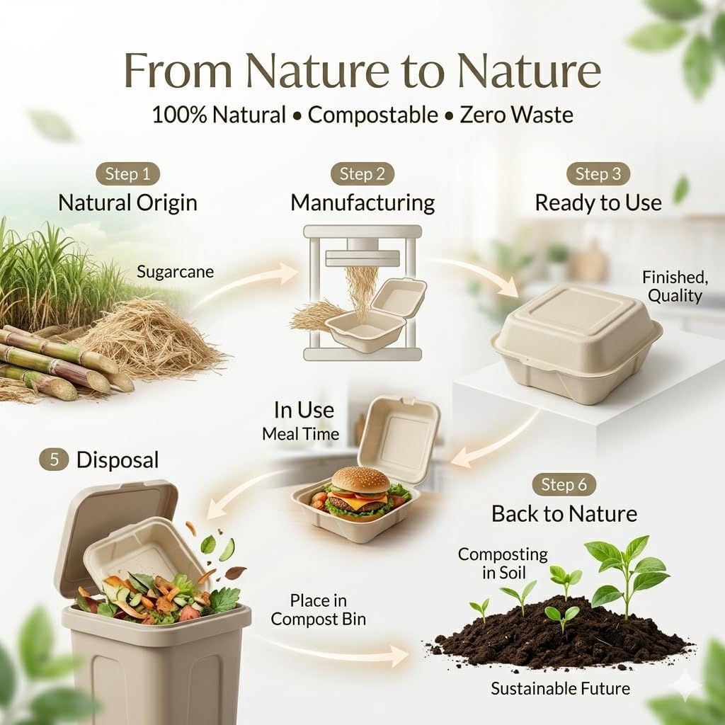 Sugarcane Fibre Clamshell Container