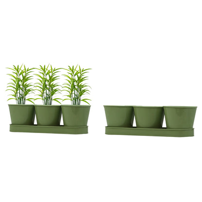 3 Herb Pot Set with Tray-Green