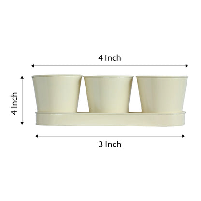 3 Herb Pot Set with Tray-Cream
