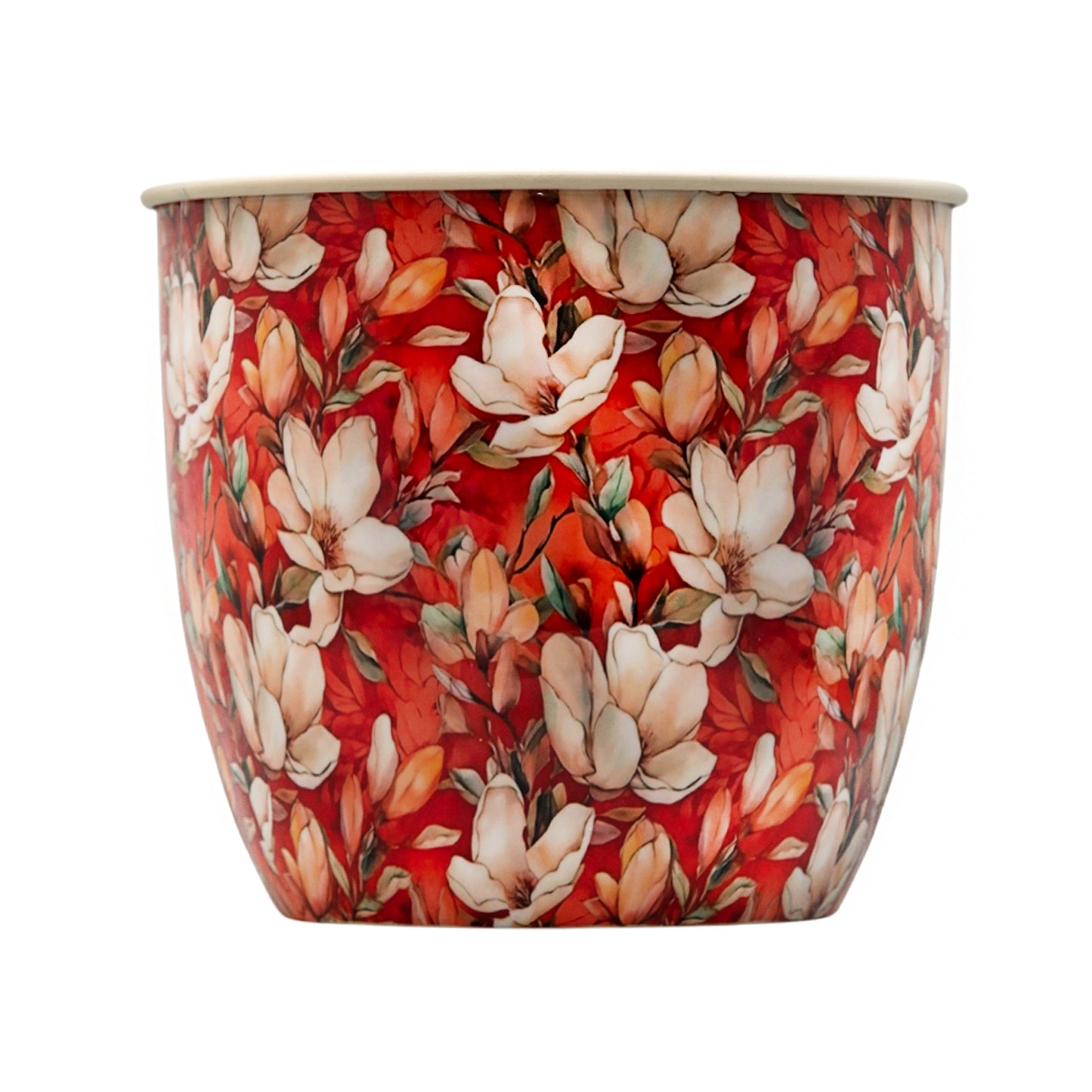 Red & White Flower Print Floral Galvanised Metal Planter