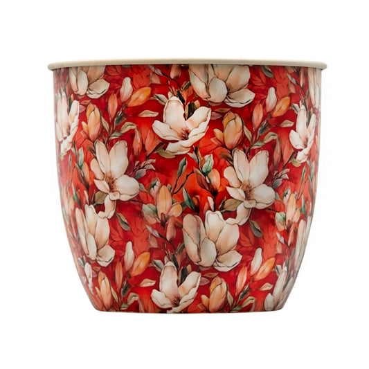 Red & White Flower Print Floral Galvanised Metal Planter
