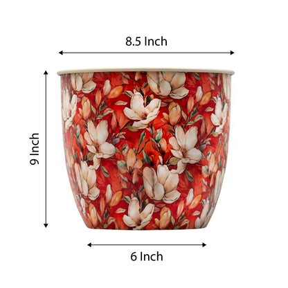 Red & White Flower Print Floral Galvanised Metal Planter
