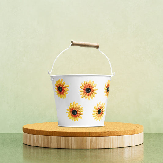 Sunflower-Themed Metal Water Bucket