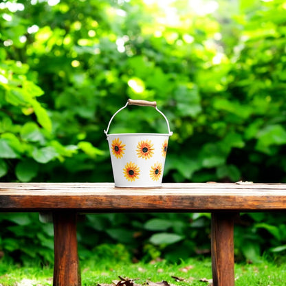 Sunflower-Themed Metal Water Bucket