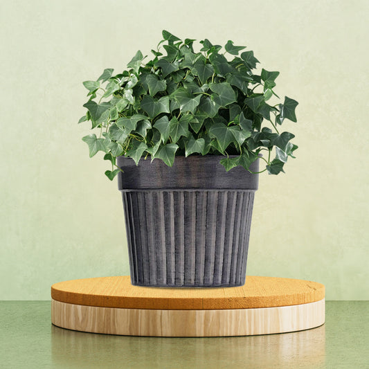 Galvanised Ribbed Metal Pot – Silver Antique Finish (Large)